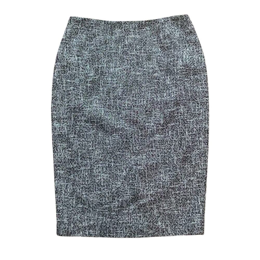 ESCADA Pencil Skirt Wool Cotton Black White Silver Textured Size 36 US 6 Classic